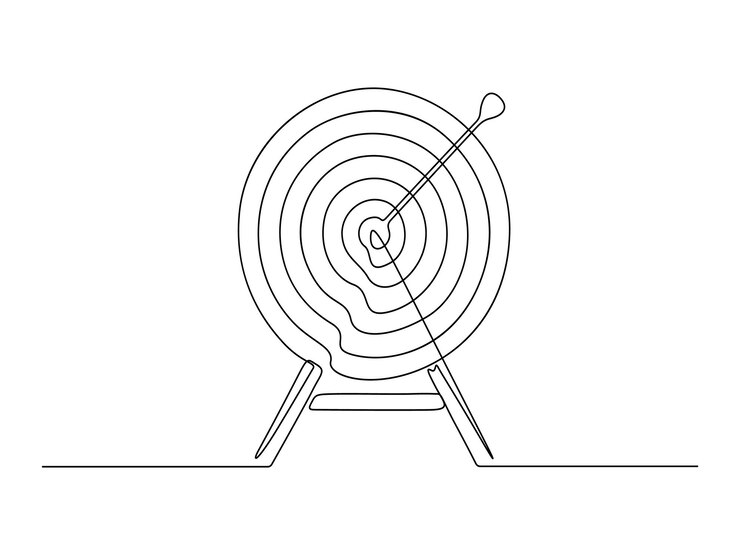 Vector one continuous line drawing of arrow on the target concept of business challenge premium vector
