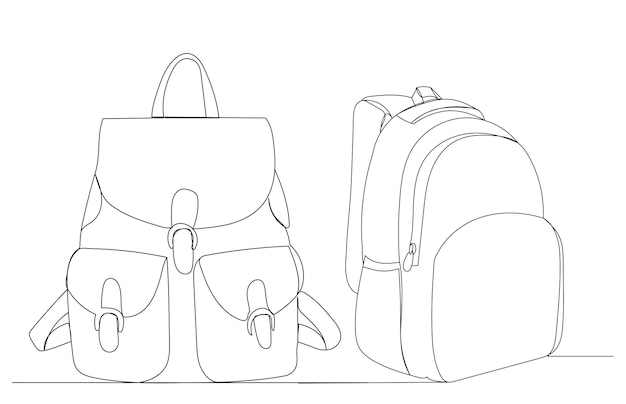 One continuous line drawing of backpacks vector