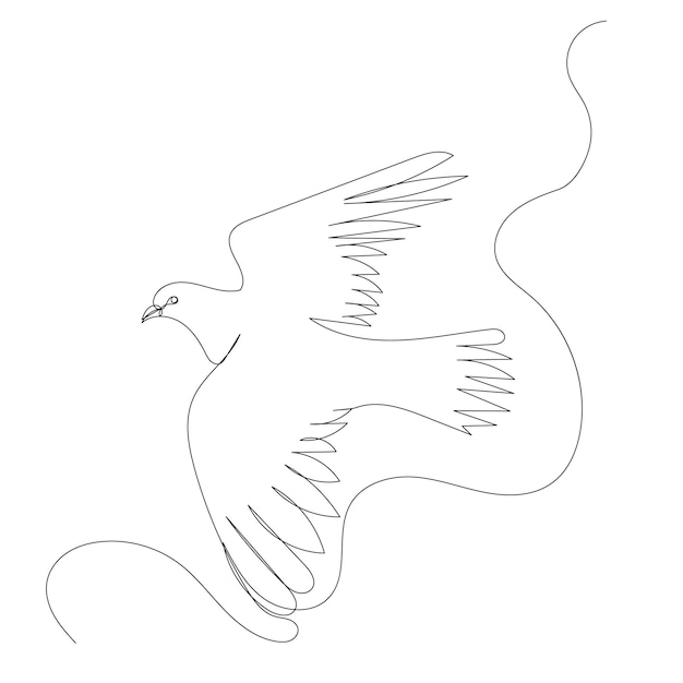 Un disegno a tratteggio continuo di un uccello in volo