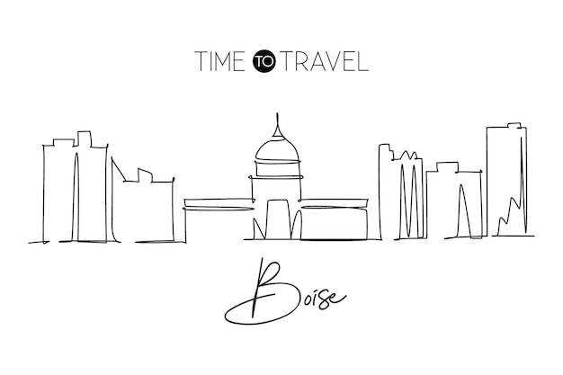 One continuous line drawing of Boise city skyline Idaho World beautiful landscape design vector