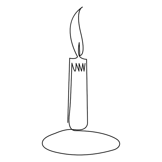 One continuous line drawing of candle lighted and Burning fire and melting candle Light in the dark