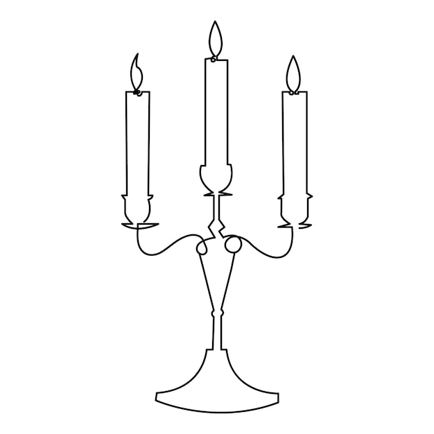 One continuous line drawing of candle lighted and Burning fire and melting candle Light in the dark