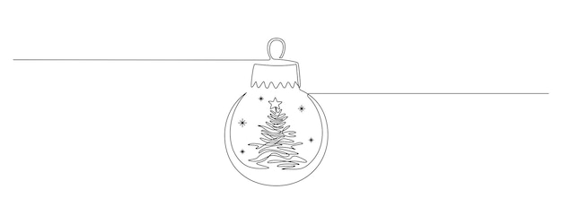 Vettore un disegno a linea continua della palla di natale e del globo di neve con albero e neve sfera di vetro magica per il concetto di vacanza invernale di natale in semplice stile lineare tratto modificabile doodle illustrazione vettoriale