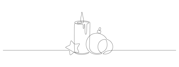 Vettore un disegno a linea continua di biglietto di auguri di natale palle festive e palle e stelle per la carta delle vacanze invernali in stile lineare semplice decorazione di natale in tratto modificabile illustrazione vettoriale di doodle