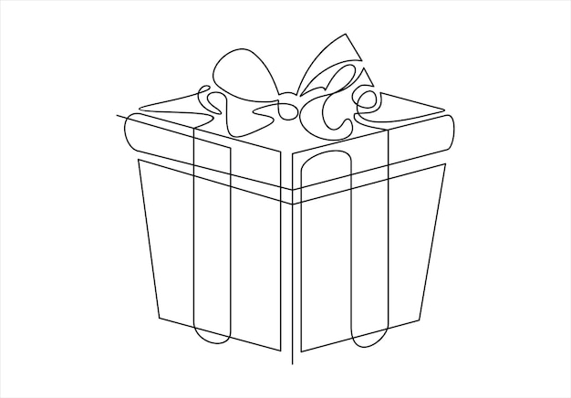 Vector one continuous line drawing of christmas present box with ribbon and bow