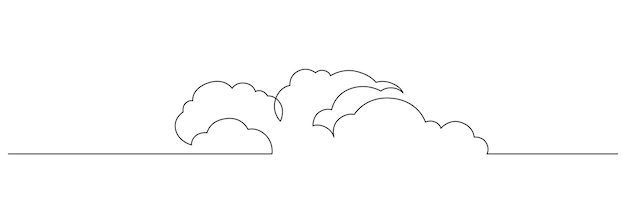 One continuous line drawing of Clouds in the sky Weather symbol and storage concept in simple linear style Editable stroke Doodle vector illustration