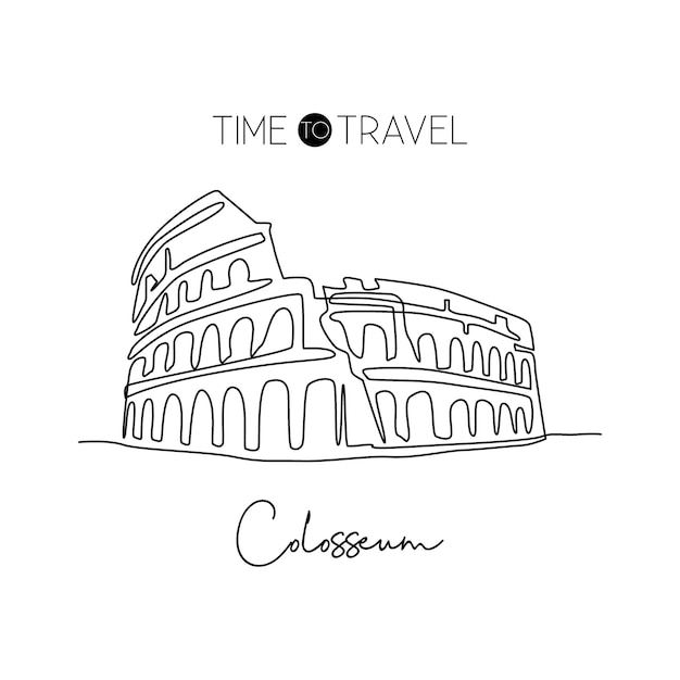 コロッセウム アンフィシアター ロムの歴史的象徴的な場所 休暇の家 壁の装飾 ポスター プリントコンセプト 現代的な単一ラインのデザイン ベクトルイラスト
