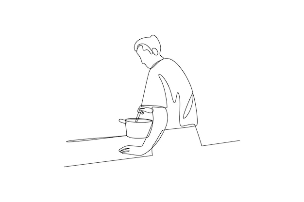 One continuous line drawing of cooking concept Doodle vector illustration in simple linear style