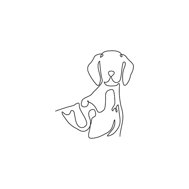 One continuous line drawing of cute german shorthaired pointer Purebred dog icon illustration