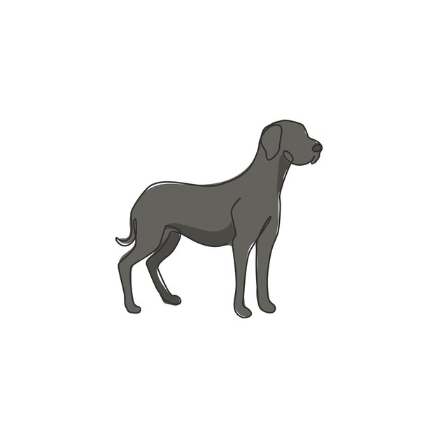 Vector one continuous line drawing of dashing great dane dog purebred dog mascot friendly pet icon vector