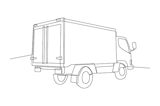 Vector one continuous line drawing of delivery truck concept doodle vector illustration