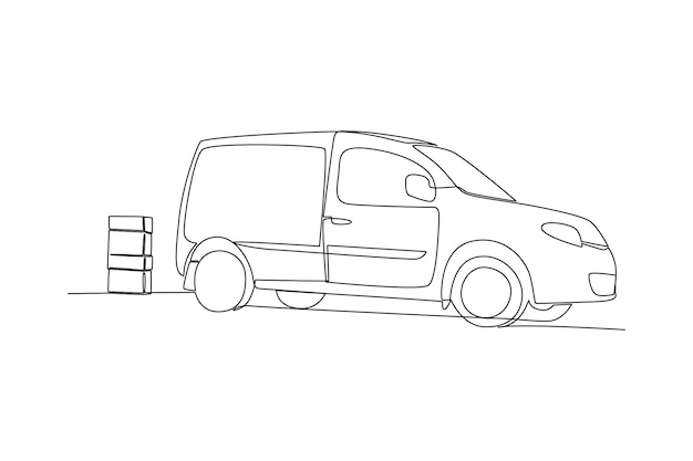 配送トラックのコンセプトの 1 つの連続線画落書きベクトル図