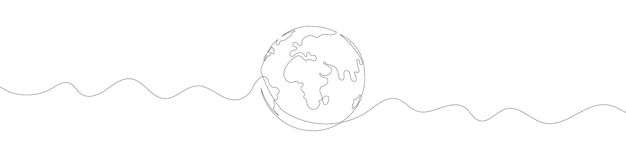 Vettore un disegno a linea continua della terra globo terrestre uno sfondo di linea mappa di disegno