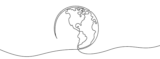 One continuous line drawing of Earth. Vector illustration. Earth globe one line background. Drawing map