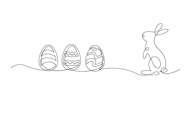 Vector one continuous line drawing of easter eggs illustration