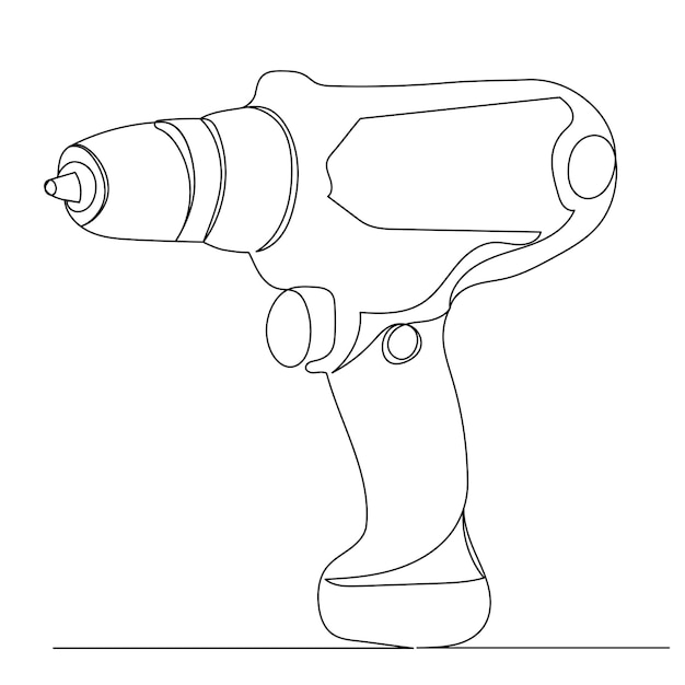 Un disegno a linea continua del vettore di trapano elettrico