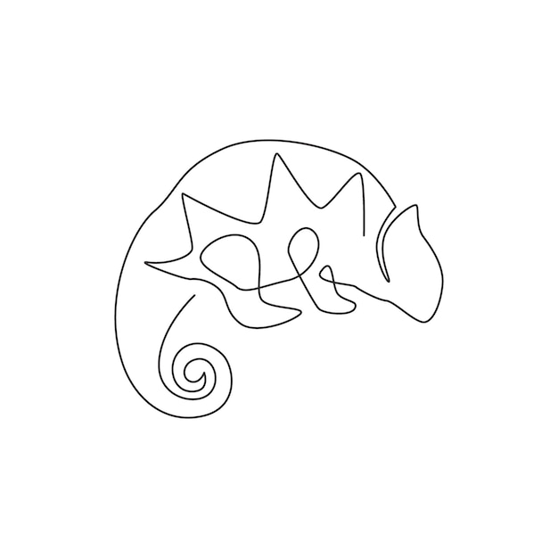 One continuous line drawing of exotic reptile chameleon with spiral tail for national park mascot