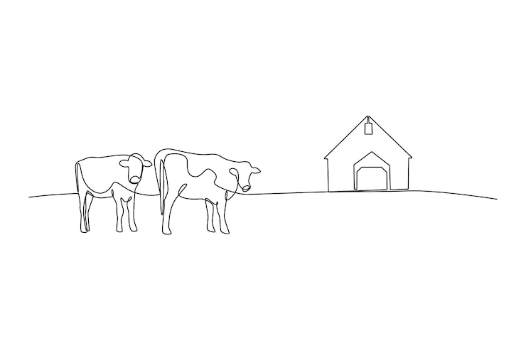Vector 농부 활동의 연속적인 선 그림 농업 개념의 도들 터 일러스트레이션