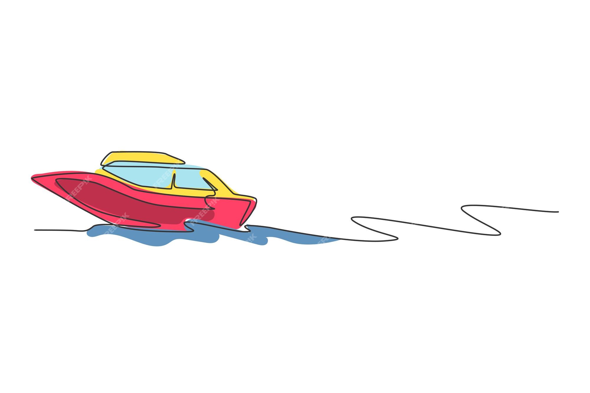 One continuous line drawing of fast speed boat sailing on the sea