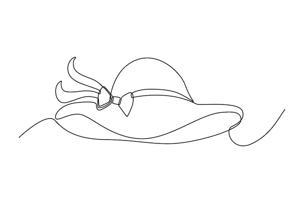 One continuous line drawing of Female beach hat with ribbon summer party Single line draw design graphic illustration