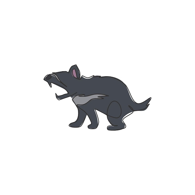 One continuous line drawing of fierce tasmanian devil Carnivorous marsupial vector illustration