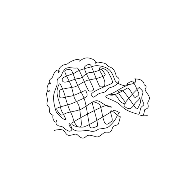 One continuous line drawing fresh delicious american apple pie for the restaurant menu logo emblem