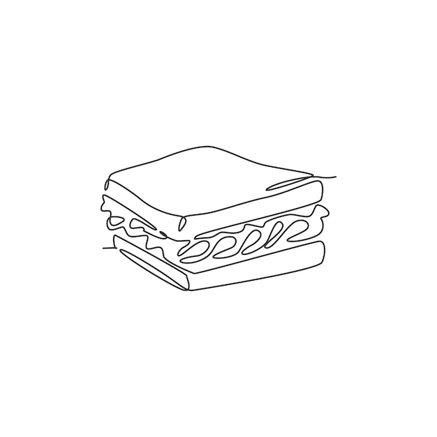 Vector one continuous line drawing of a fresh delicious american sandwich restaurant logo fast food vector