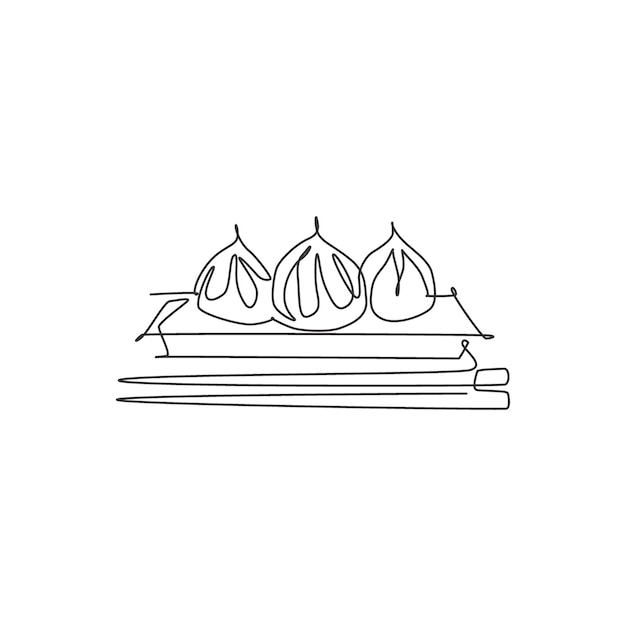 One continuous line drawing fresh delicious Chinese dumpling restaurant logo Asian dim sum food