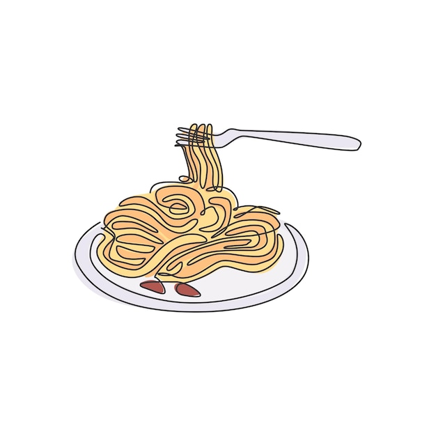 Vettore un disegno a linea continua del logo italiano fresco e delizioso degli spaghetti café italia noodle fast food