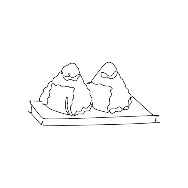 One continuous line drawing fresh delicious Japanese onigiri rice Sushi seafood cafe vector art