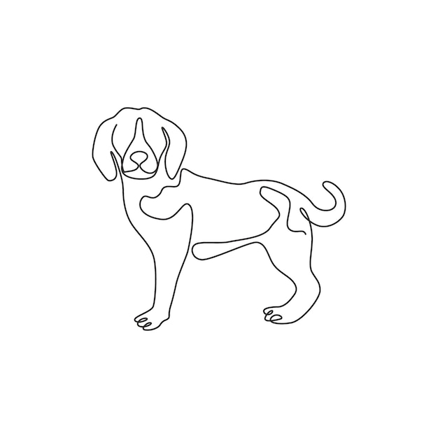 Один непрерывный рисунок смешной собаки-бигла для логотипа компании Чистокровная собака талисман икона домашнего животного