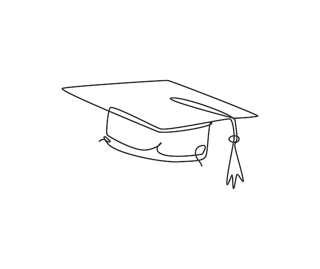 Vector one continuous line drawing of graduation hat logo emblem study graduating cap logotype icon vector