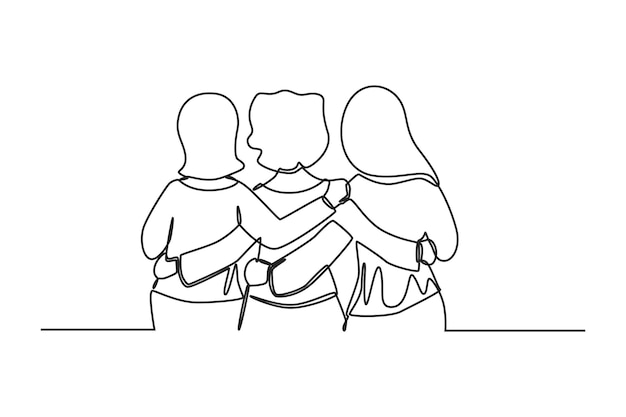 One continuous line drawing of group of women standing together showing their friendship Friendship day Single line draw design vector graphic illustration