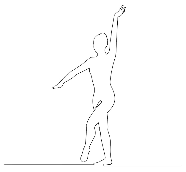 One continuous line drawing of gymnast girl Silhouette girl engaged in gymnastics Floor exercise