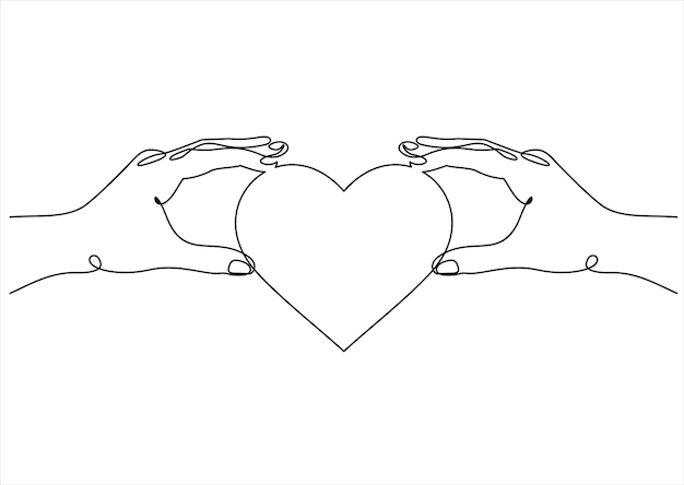 One continuous line drawing of hand holding heartvector illustration