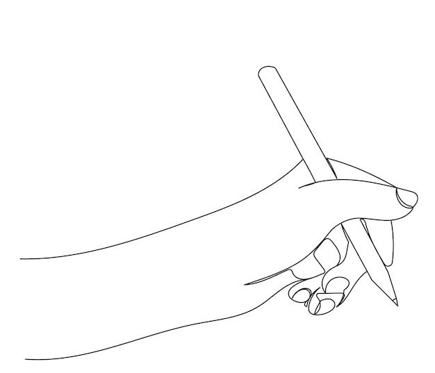 One continuous line drawing hand with pencil vector