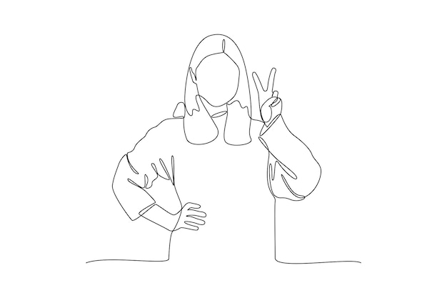 Vector one continuous line drawing of happy positive people with hands fingers love support solidarity ok expressions concept doodle vector illustration in simple linear style