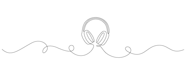 Un disegno a linea continua dell'altoparlante delle cuffie elemento musicale per ascoltare brani e playlist in semplice stile lineare tratto modificabile illustrazione vettoriale doodle