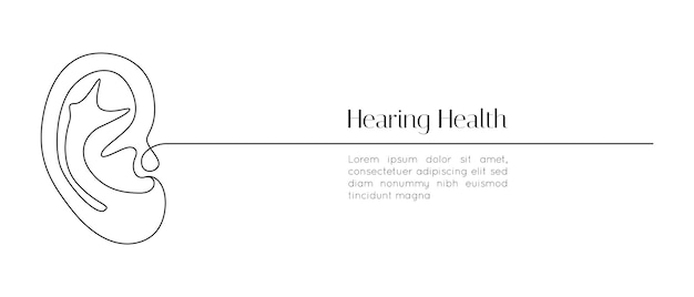 인간의 귀 아이콘의 연속 선 그리기 간단한 선형 스타일의 청각 건강 및 감각 보조의 상징 세계 청각 장애인의 날 편집 가능한 스트로크 구분선 Doodle 벡터 그림에 대한 마스코트 개념