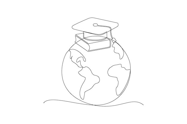 One continuous line drawing of International student's day concept Happy students Doodle vector illustration in simple linear style