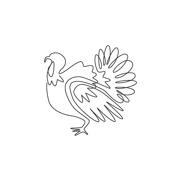 One continuous line drawing of large turkey Giant avian mascot design graphic vector illustration