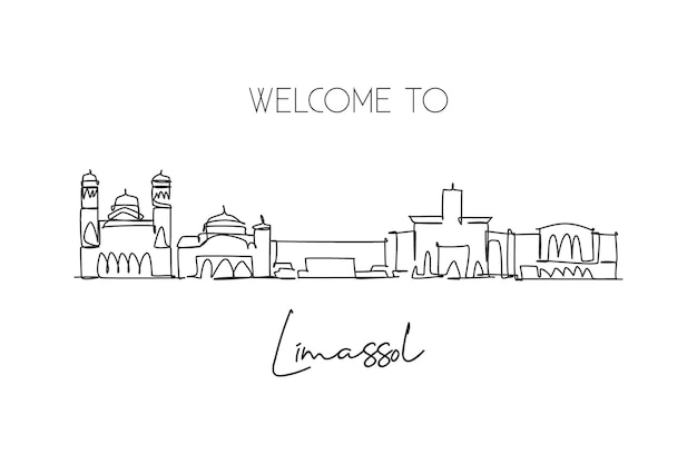 Vector one continuous line drawing of limassol city skyline cyprus beautiful landmark postcard vector art