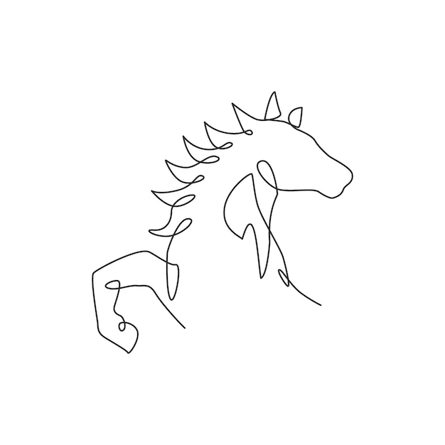 Один непрерывный рисунок головы роскошной лошади для логотипа корпорации Лошадиное дикое млекопитающее животное