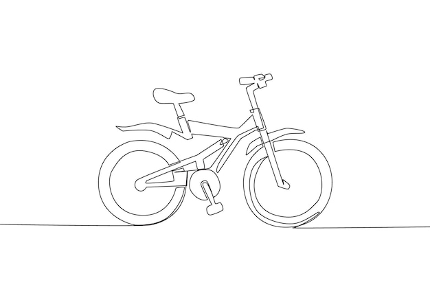 One continuous line drawing of modern trendy bicycle kids logo Fun bike concept Single line draw