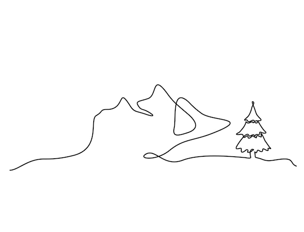 Vector one continuous line drawing of mountain range landscape web banner with mounts