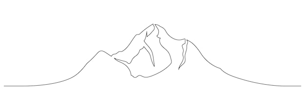 Vector one continuous line drawing of mountain range landscape