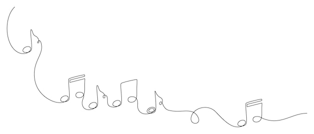 Vettore un disegno a linea continua di note musicali banner web orizzontale e logo minimalista della scuola di suono e musica in semplice stile lineare tratto modificabile doodle illustrazione vettoriale