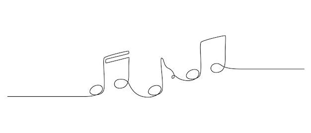 Un disegno a linea continua di note musicali logo minimalista e banner della scuola di musica in semplice stile lineare tratto modificabile doodle illustrazione vettoriale