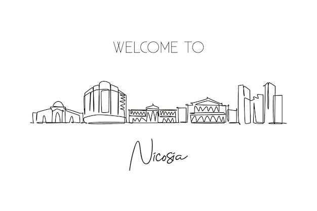 Vector one continuous line drawing of nicosia city skyline cyprus beautiful landmark vector illustration