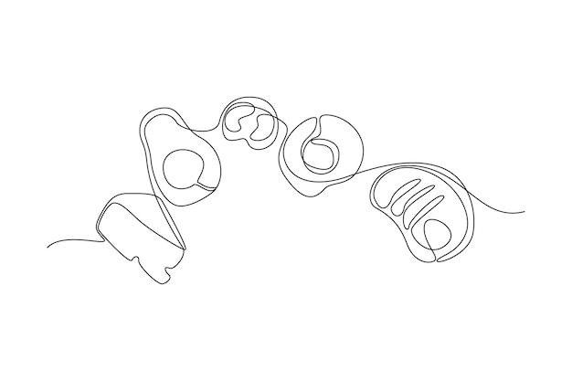 영양 식품 식품 및 건강 개념의 연속적인 라인 그림 Doodle  ⁇ 터 그림 i